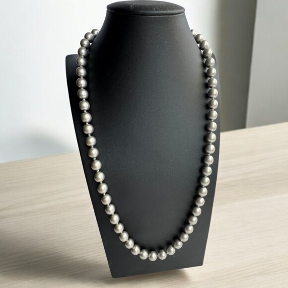 Vintage Joan Rivers Silver Gray Faux Pearl Beaded Necklace 29”-32” Lobster Clasp - Picture 1 of 9